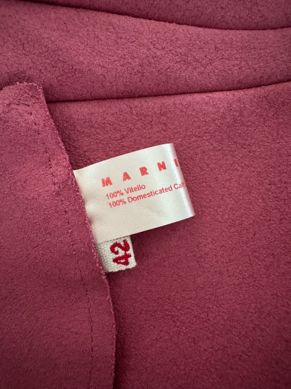 MARNI 100% Calf Leather Raspberry Pink Open Front Short Sleeve Jacket Size 42 - Picture 9 of 11
